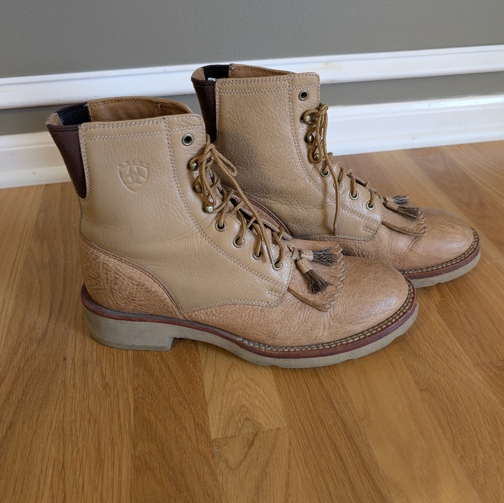 Ariat Tan and Brown Leather Lace-Up Ankle Boots